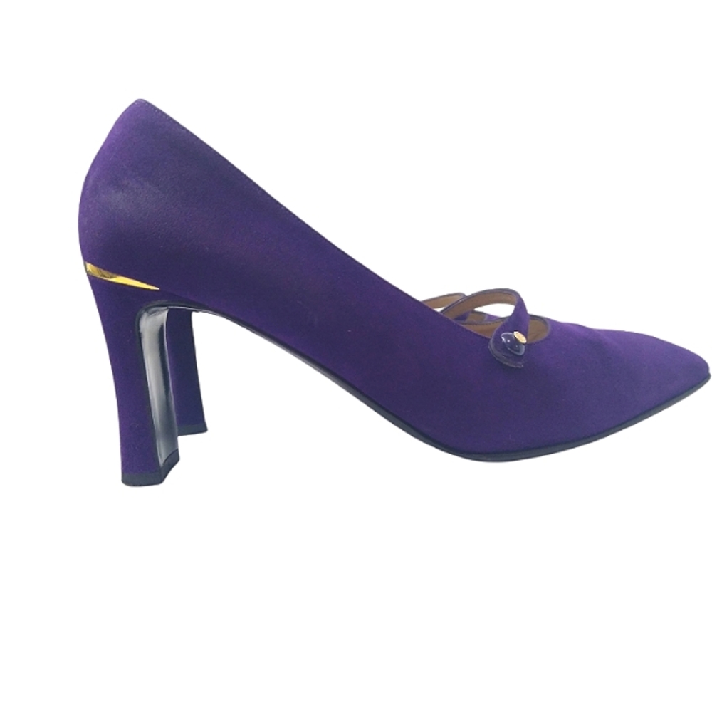 St. John Womens Purple Gold Leather Suede Square Heels Pointed Toe Shoe Size 6B